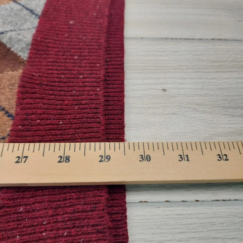 Jos. A. Bank Argyle Sweater Mens XL Burgundy Lambswool Blend V-Neck Executive